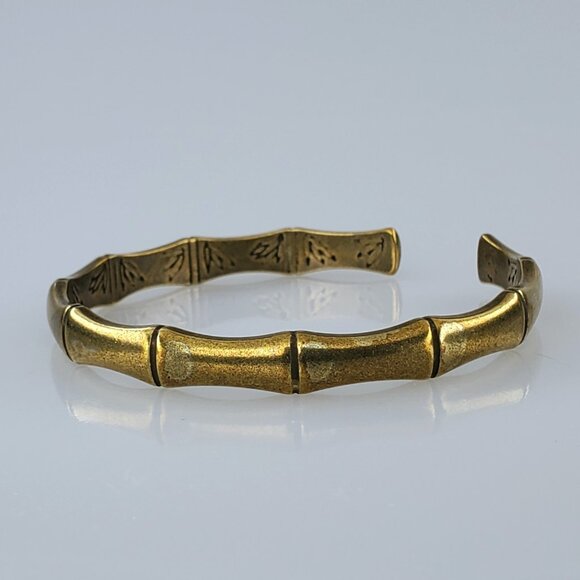 14K Yellow Gold Vintage Bamboo Bangle Cuff Bracelet Womens Silver 14 K Jewelry - Picture 7 of 9